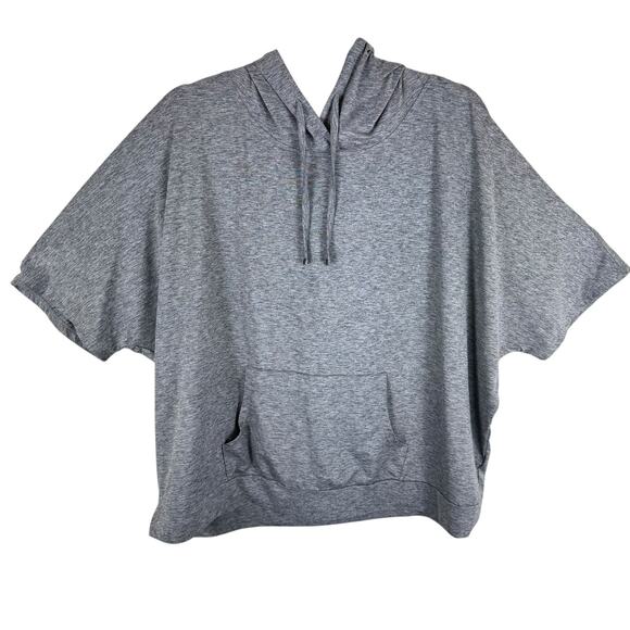 Zuda Gray Heather Short Sleeve Hooded Oversized Stretchy Athletic Top Size 1X - Picture 1 of 6
